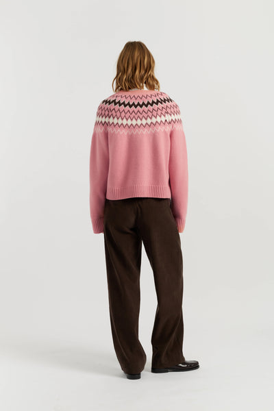 Salmon Wool-Cashmere Fair Isle Sweater