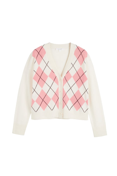 Salmon Wool-Cashmere Diamond Cardigan