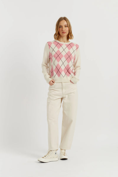 Salmon Wool-Cashmere Diamond Sweater
