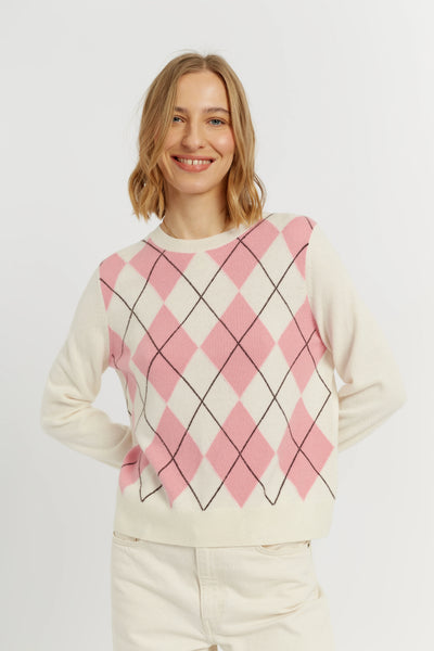 Salmon Wool-Cashmere Diamond Sweater