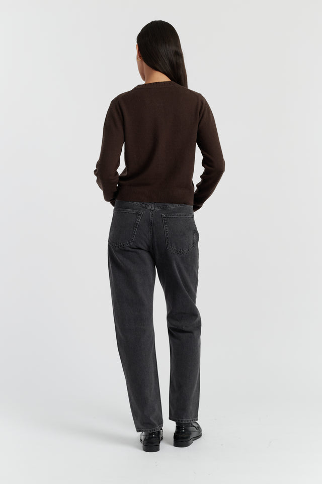 Chocolate Wool-Cashmere Crew Neck Cardigan image 3