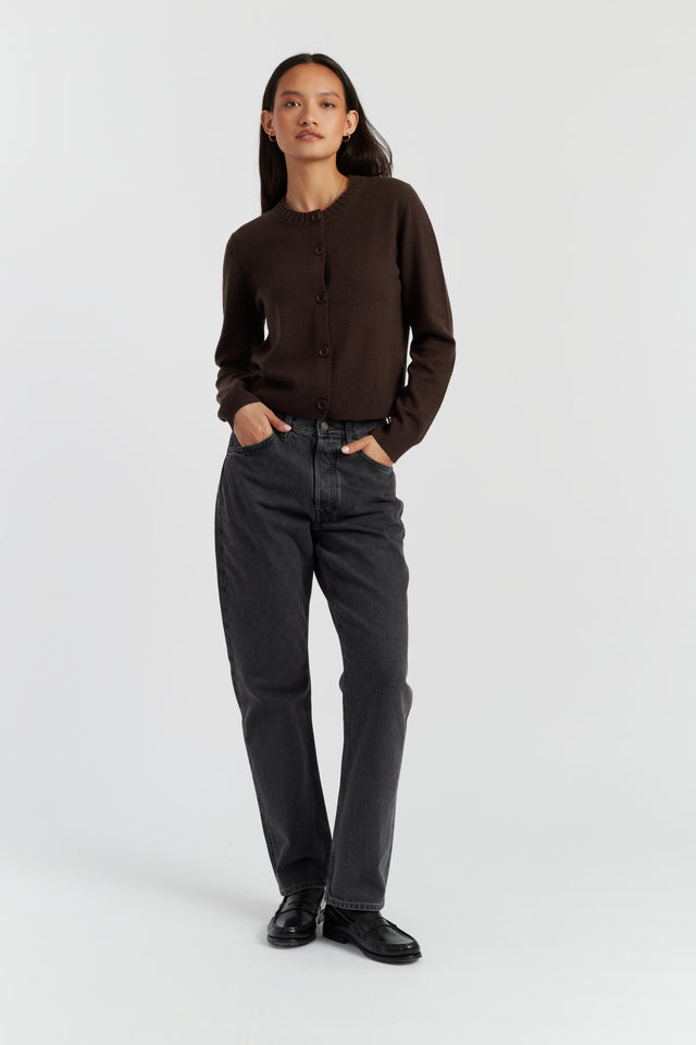 Chocolate Wool-Cashmere Crew Neck Cardigan image 2