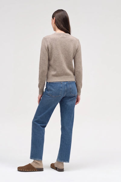 Warm-Oatmeal Wool-Cashmere Low V-Neck Sweater