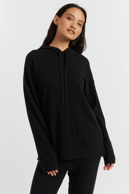 Black Wool-Cashmere Relaxed Hoodie
