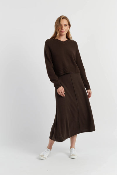 Chocolate Wool-Cashmere V-neck Sweater