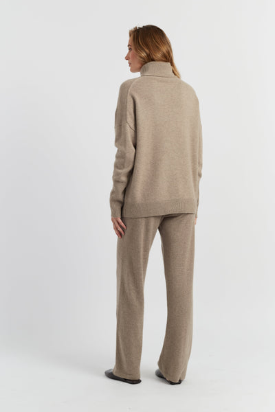 Warm-Oatmeal Pure Cashmere Wide-Leg Pants