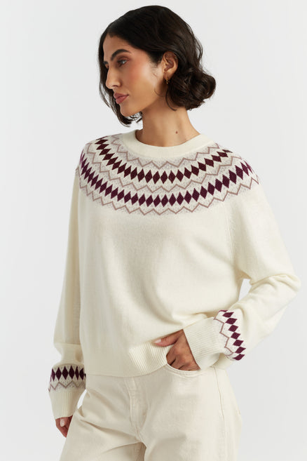 Cream Wool-Cashmere Fair Isle Sweater