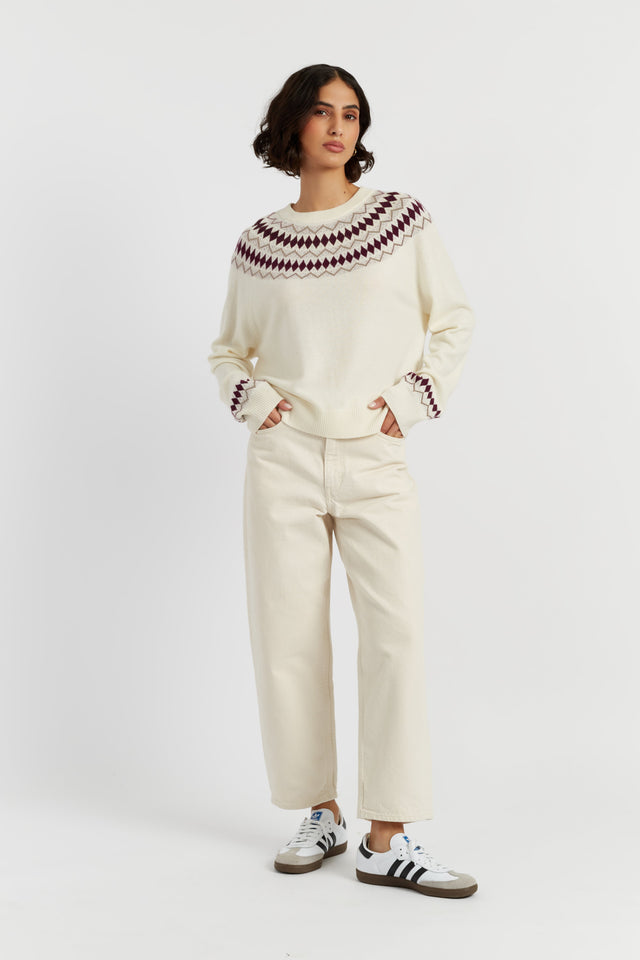 Cream Wool-Cashmere Fair Isle Sweater image 3