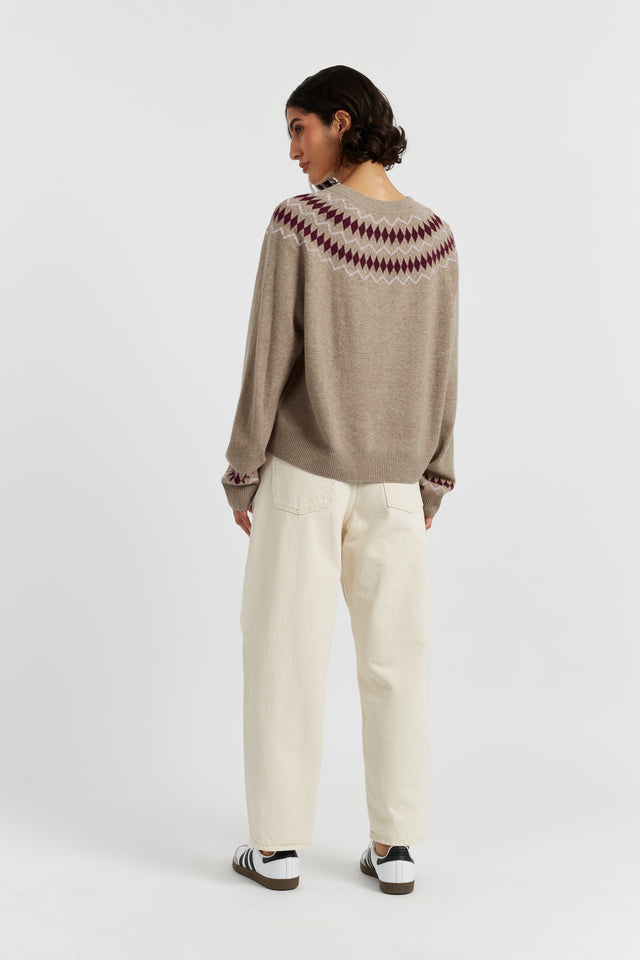 Warm-Oatmeal Wool-Cashmere Fair Isle Sweater image 3