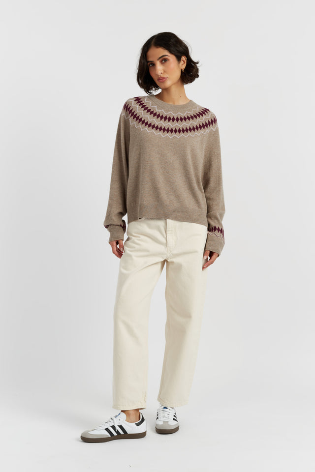 Warm-Oatmeal Wool-Cashmere Fair Isle Sweater image 2