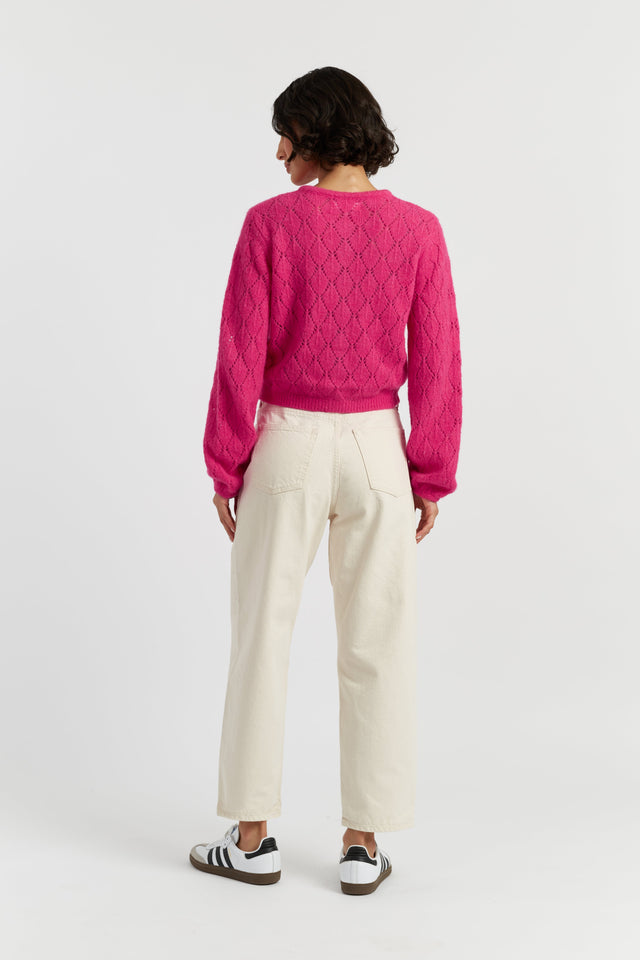 Raspberry Wool Fluffy Diamond Cardigan image 3