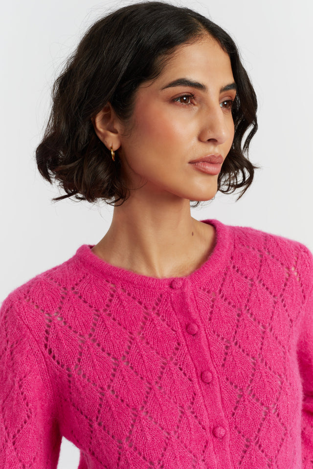 Raspberry Wool Fluffy Diamond Cardigan image 1