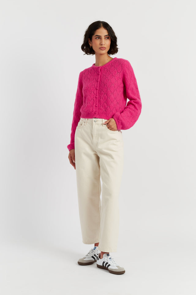 Raspberry Wool Fluffy Diamond Cardigan image 2