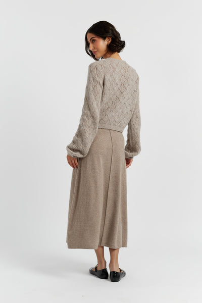 Warm-Oatmeal Wool Fluffy Diamond Cardigan