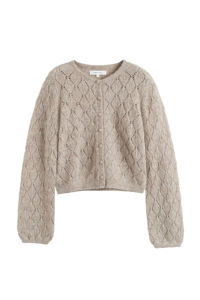 Warm-Oatmeal Wool Fluffy Diamond Cardigan