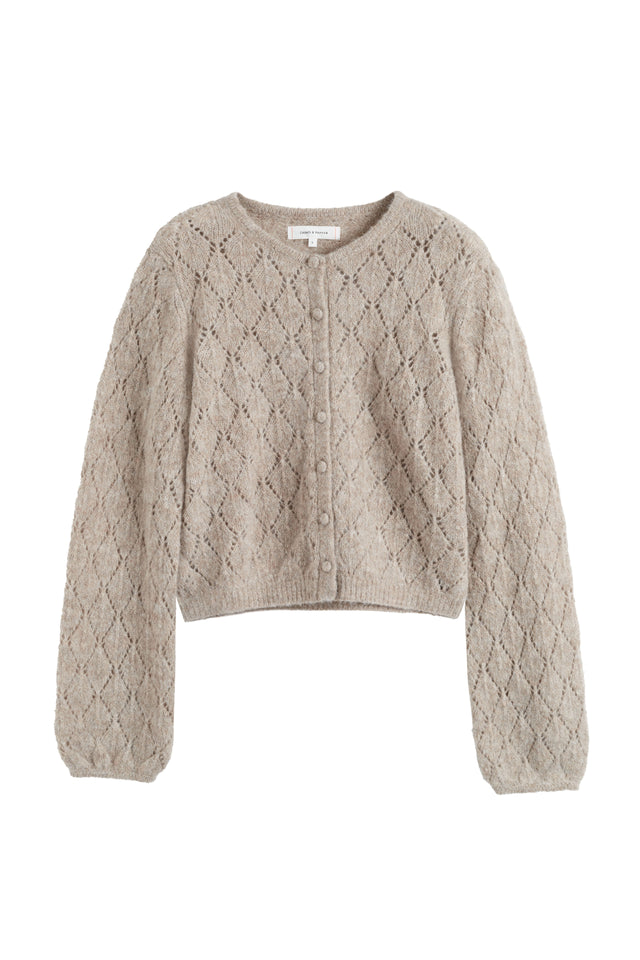 Warm-Oatmeal Wool Fluffy Diamond Cardigan image 4
