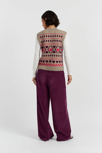 Warm-Oatmeal Wool-Cashmere Hearts and Diamonds Tank