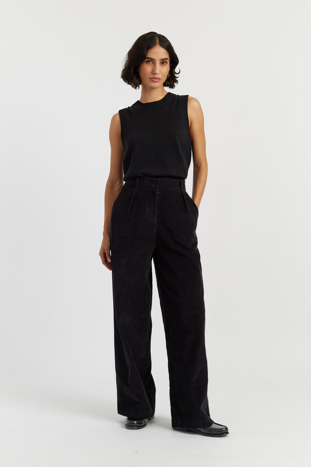 Black Cotton Corduroy Trousers image 1