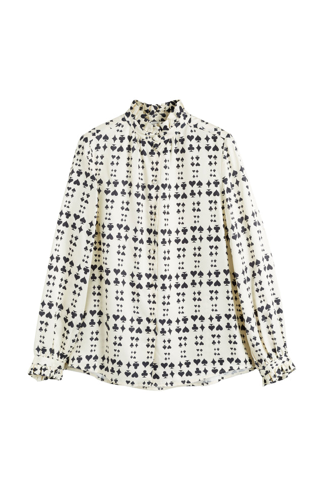 Cream Viscose Queen of Hearts Ruffle Shirt image 6