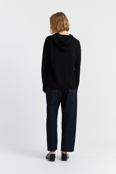 Black Wool-Cashmere Heart Breton Cardigan