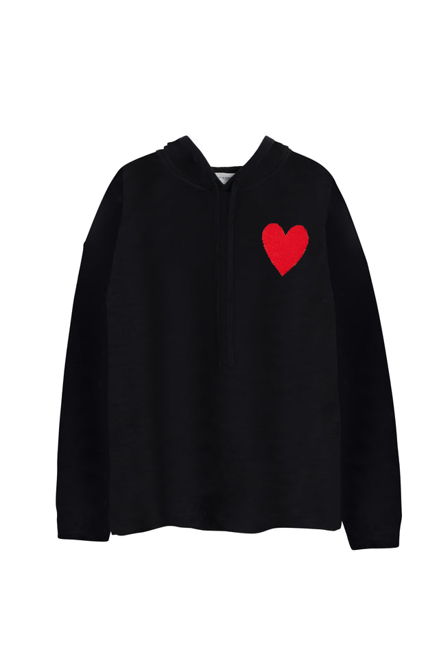Black Wool-Cashmere Heart Breton Hoodie image 3