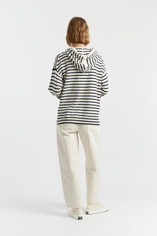 Cream-Navy Wool-Cashmere Heart Breton Hoodie image 3
