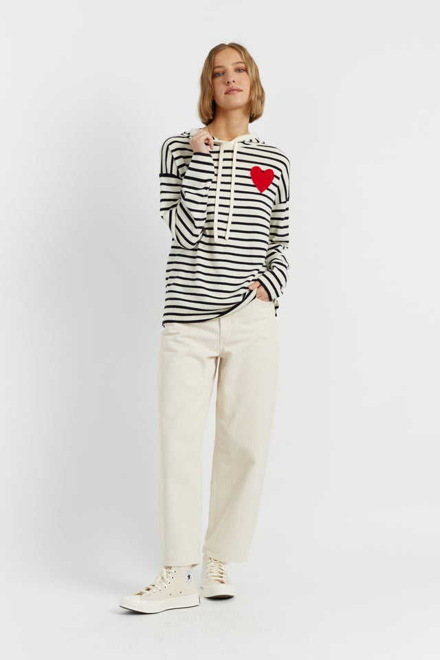 Cream-Navy Wool-Cashmere Heart Breton Hoodie image 2