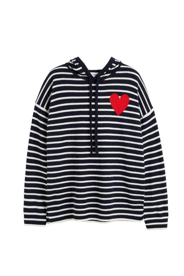 Navy-Cream Wool-Cashmere Heart Breton Hoodie image 4