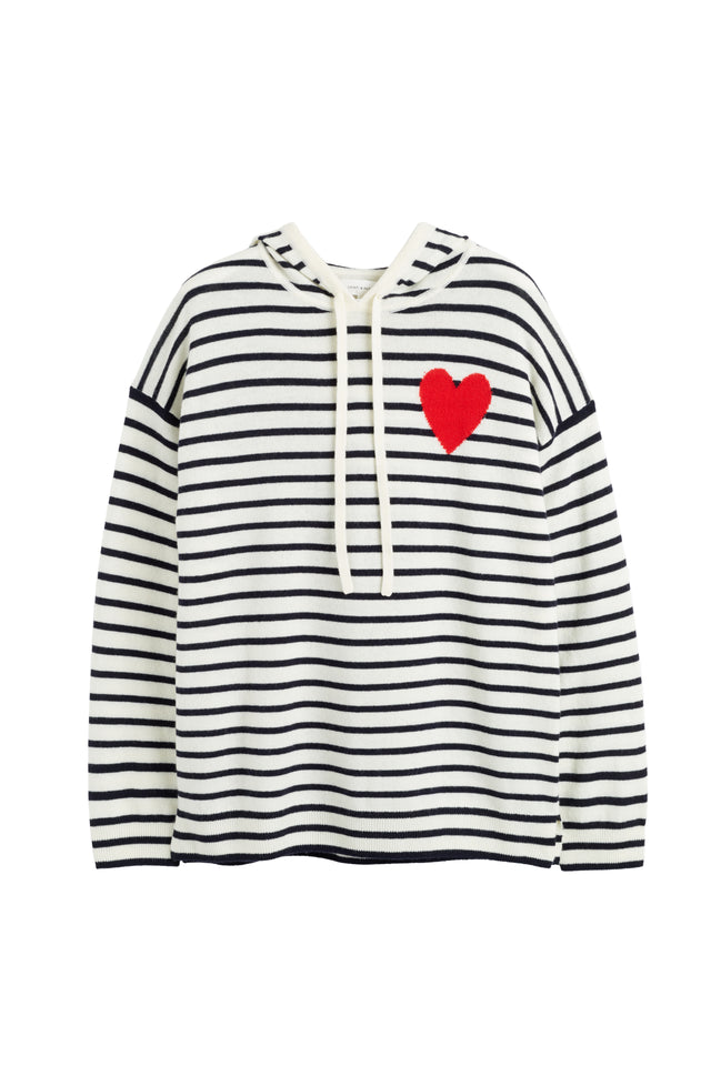 Cream-Navy Wool-Cashmere Heart Breton Hoodie image 5
