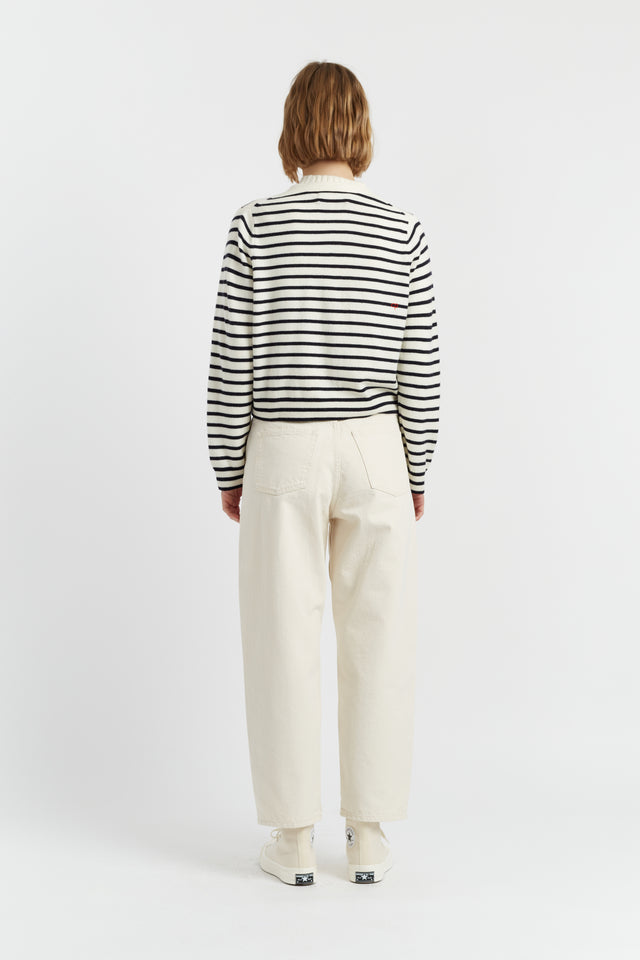 Cream-Navy Wool-Cashmere Heart Breton Cardigan image 2