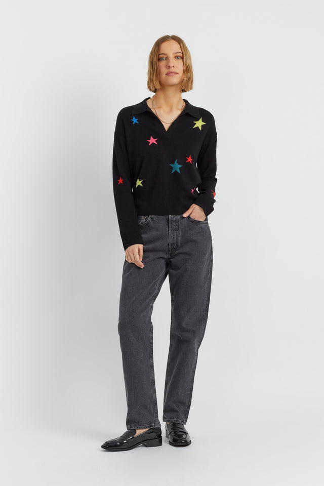 Black Wool-Cashmere Star Collared Sweater image 2