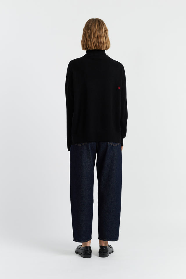 Black Wool-Cashmere Heart Breton Rollneck Sweater image 4
