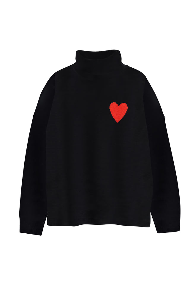 Black Wool-Cashmere Heart Breton Rollneck Sweater image 6