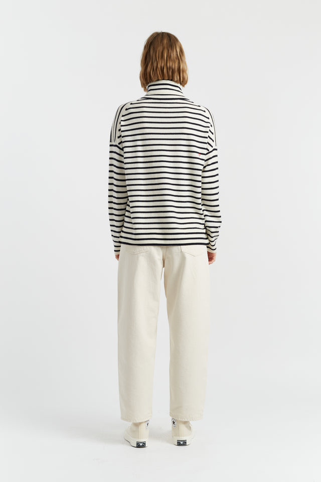 Cream-Navy Wool-Cashmere Heart Breton Rollneck Sweater image 4