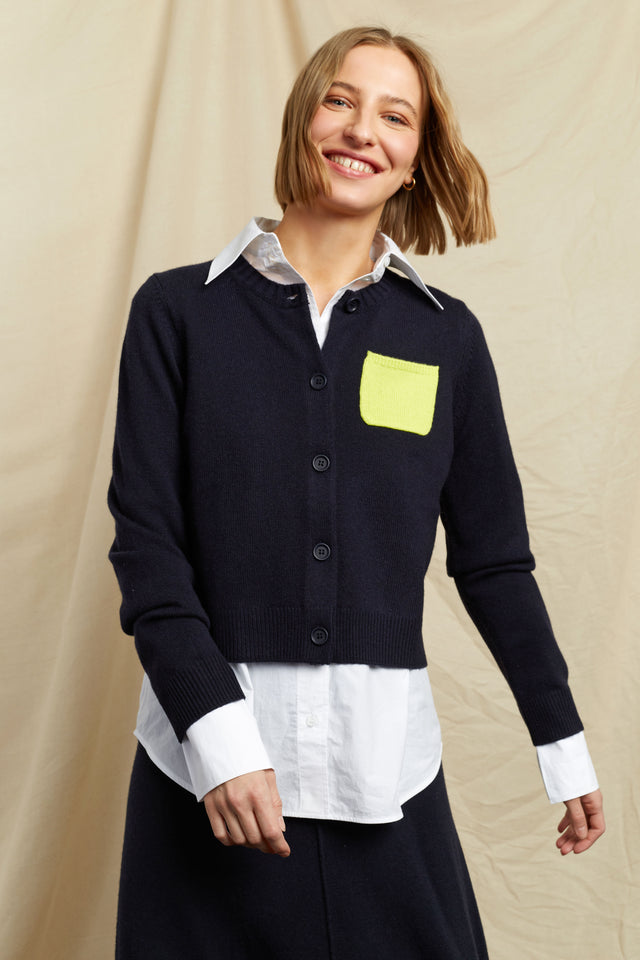 Navy Wool-Cashmere Pocket Cardigan image 1