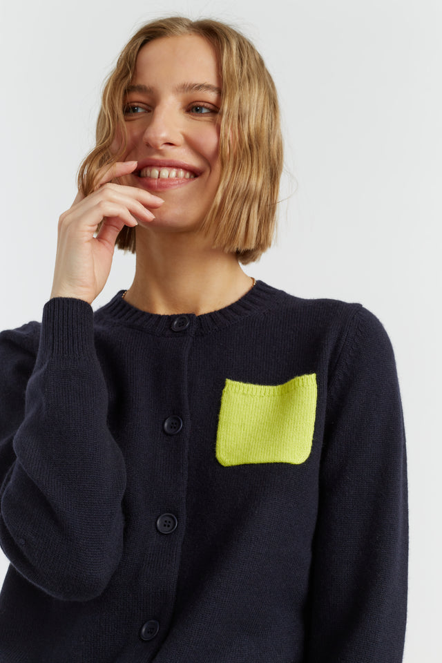 Navy Wool-Cashmere Pocket Cardigan image 4