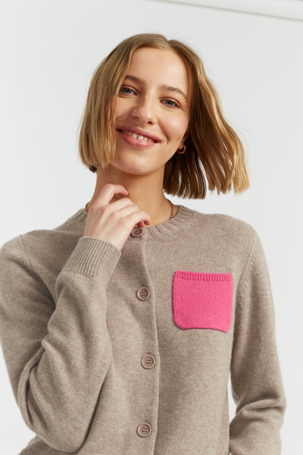 Warm-Oatmeal Wool-Cashmere Pocket Cardigan
