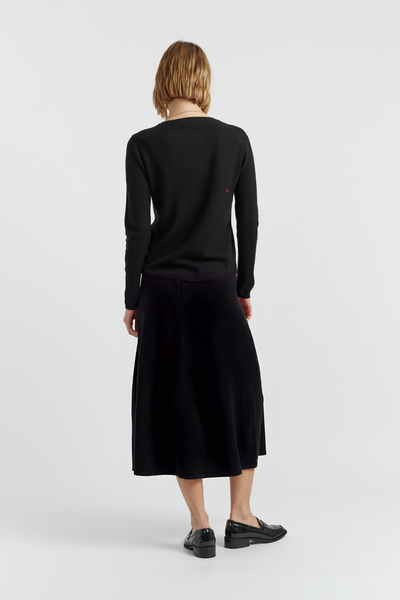 Black Wool-Cashmere Heart Breton Sweater