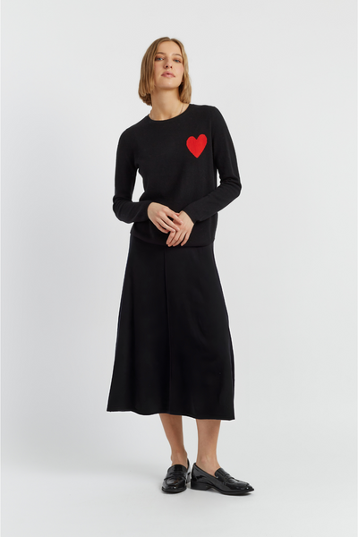 Black Wool-Cashmere Heart Breton Sweater
