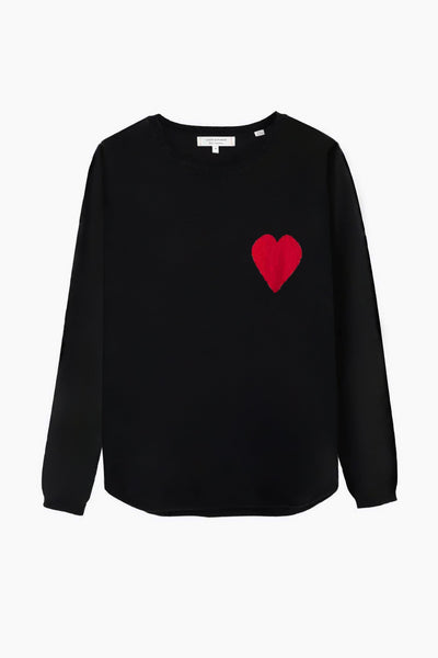 Black Wool-Cashmere Heart Breton Sweater