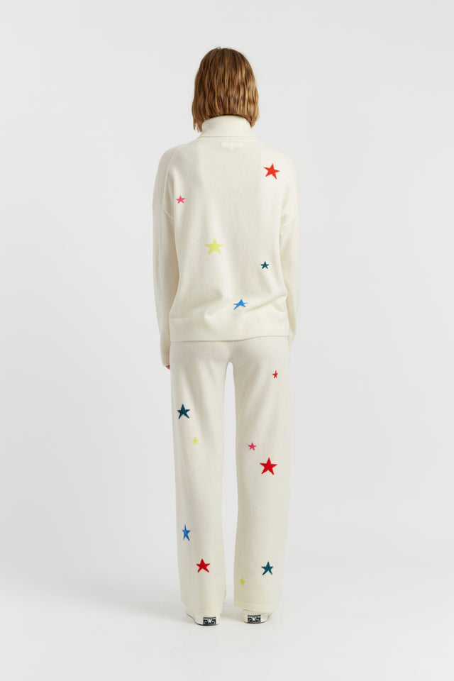 Cream Wool-Cashmere Star Wide-Leg Track Pants image 5