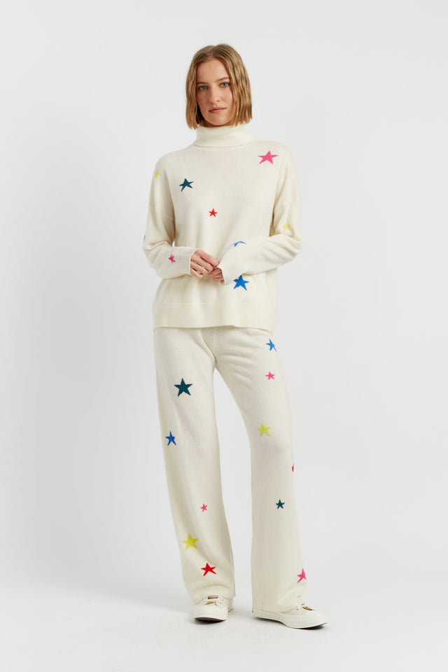 Cream Wool-Cashmere Star Wide-Leg Track Pants image 4