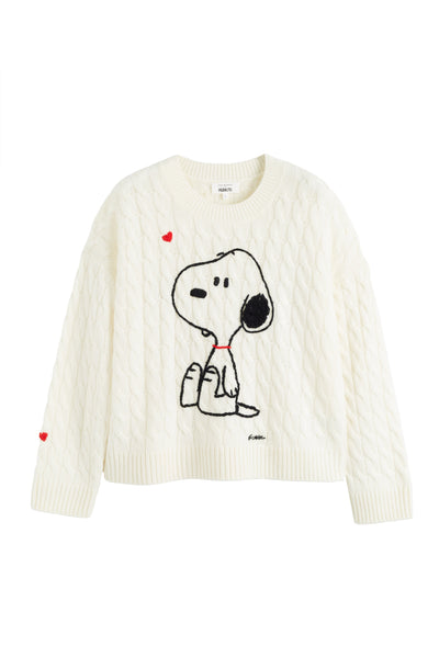 Cream Wool-Cashmere Snoopy Cable Sweater