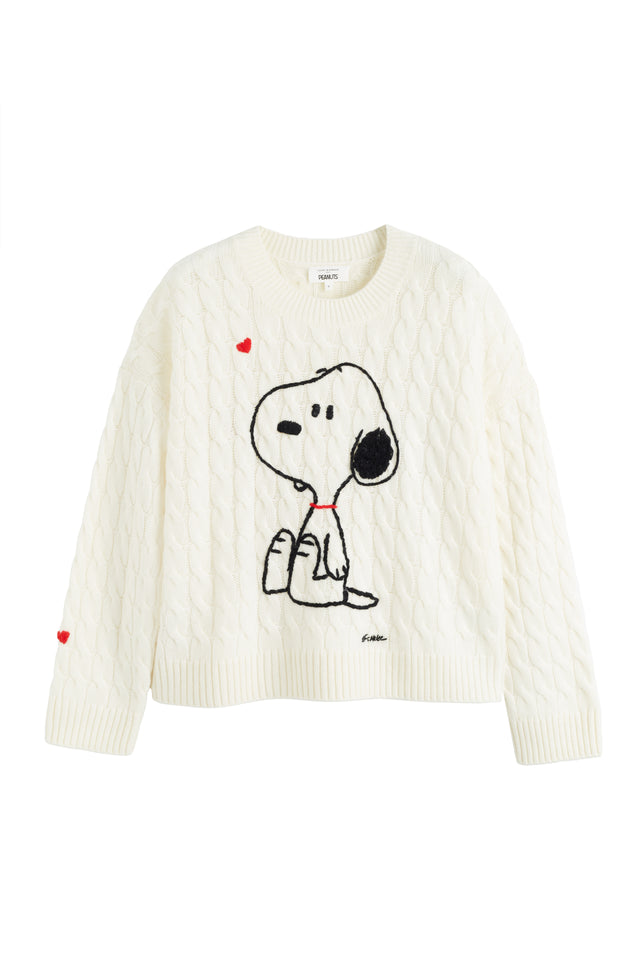 Cream Wool-Cashmere Snoopy Cable Sweater image 2