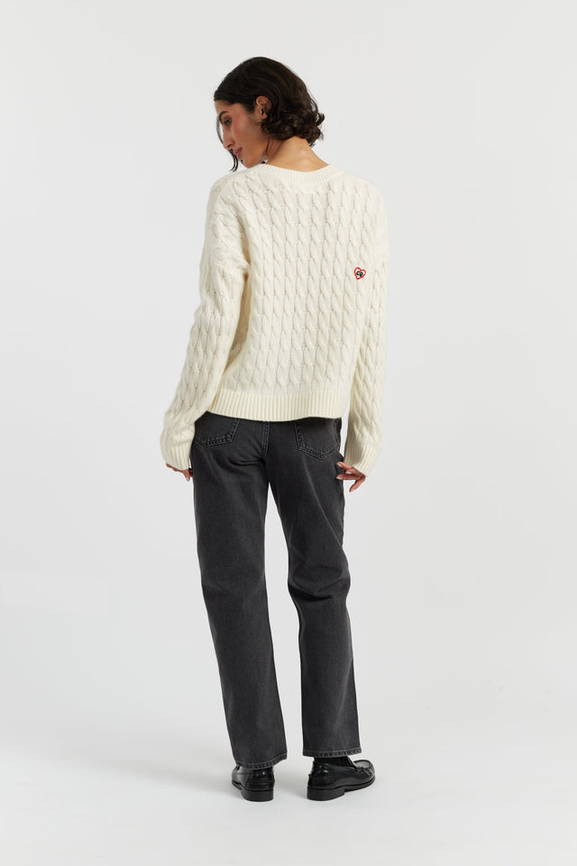 Cream Wool-Cashmere Snoopy Cable Sweater image 3