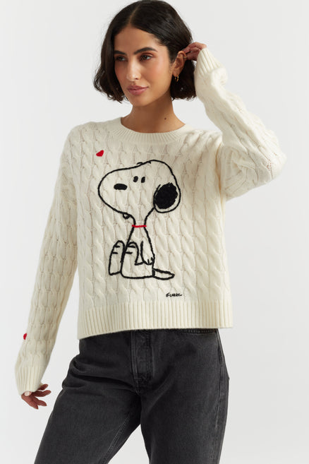 Cream Wool-Cashmere Snoopy Cable Sweater