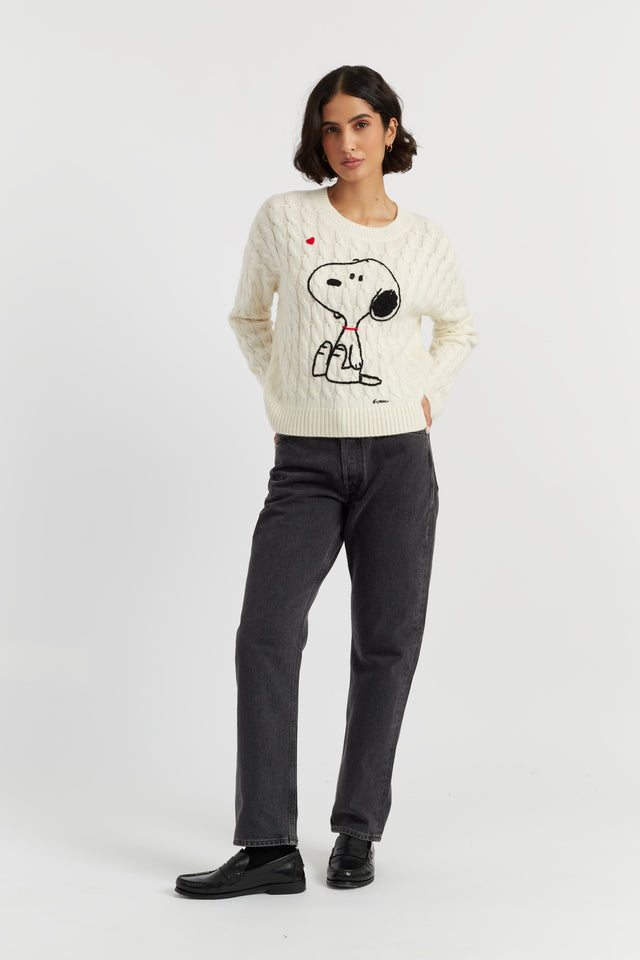 Cream Wool-Cashmere Snoopy Cable Sweater image 2