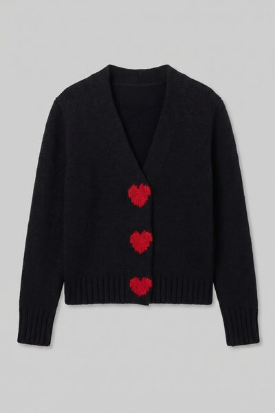 Black-Melange Merino Heart Cardigan