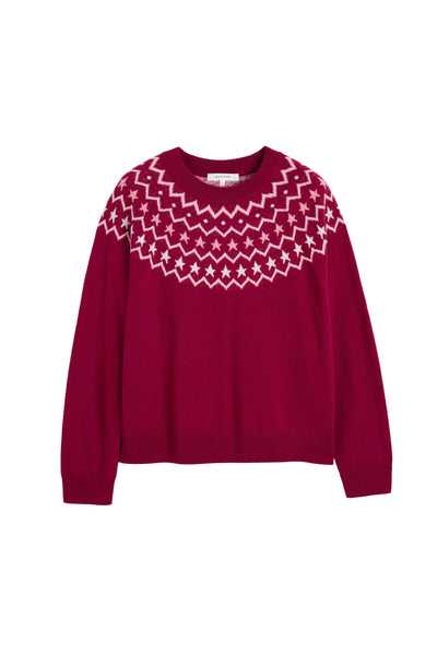 Cherry Wool-Cashmere Fair Isle Sweater