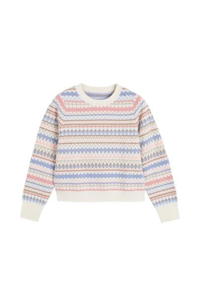 Cream Wool-Cashmere Fair Isle Sweater